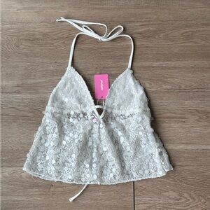 White Sequin Halter Top